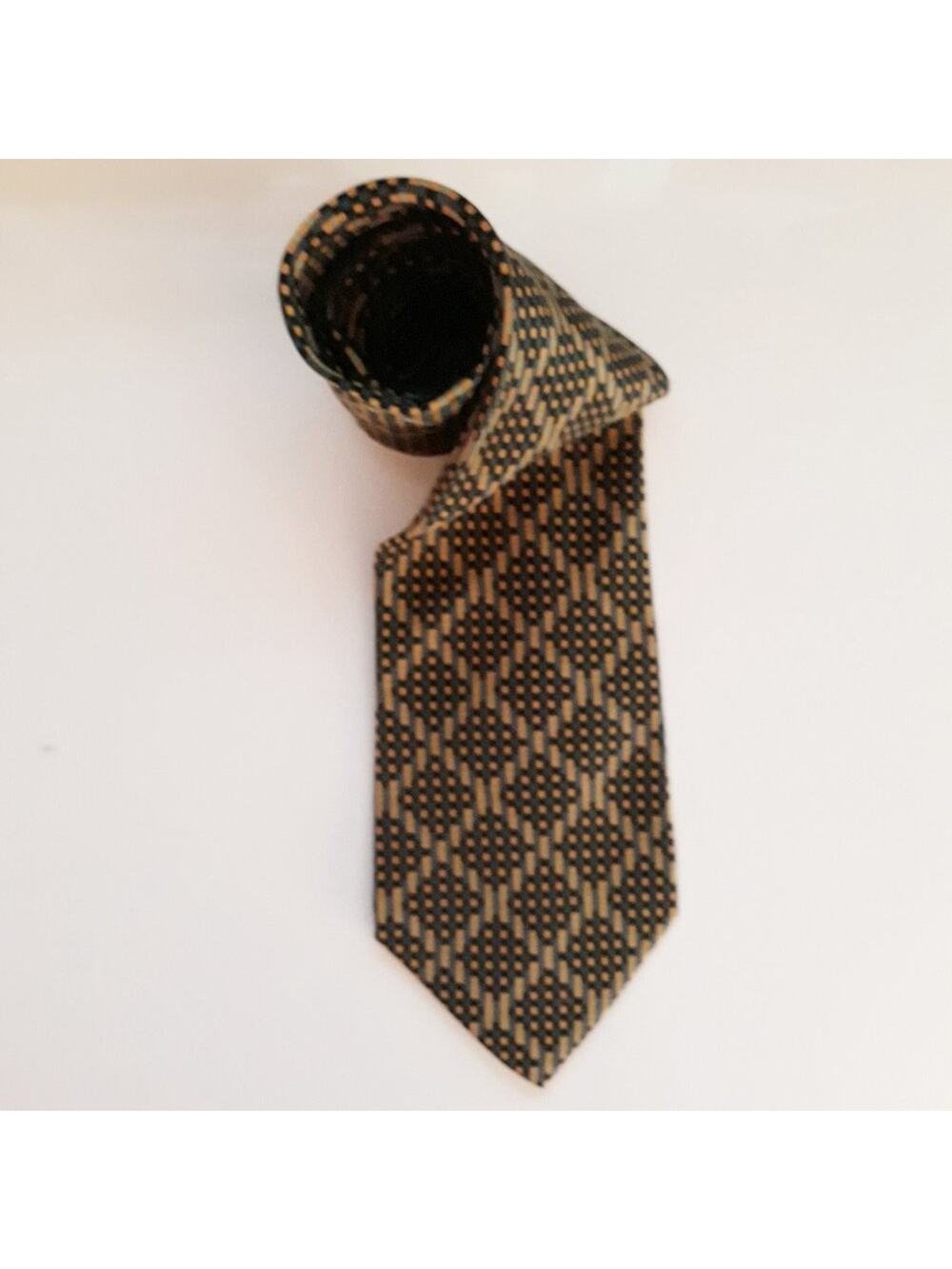 Jhane Barnes Diamond Pattern Silk Tie Gold Black